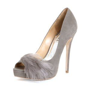 Badgley Mischka Gisella suede pumps with feathers